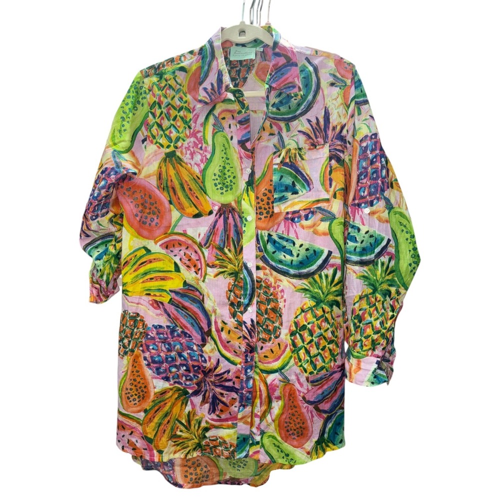 True Destinations Tropical Resort Wear Shirtdress Cover Up Cotton India sz M